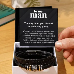 To My Man I Would Love You In a Hundred Lifetimes Braided Vegan Leather Men Bracelet