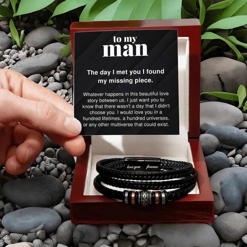 To My Man I Would Love You In a Hundred Lifetimes Braided Vegan Leather Men Bracelet