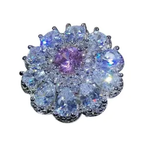 Trendy Luxury Shiny White Zirconia Crystal Flower Ring