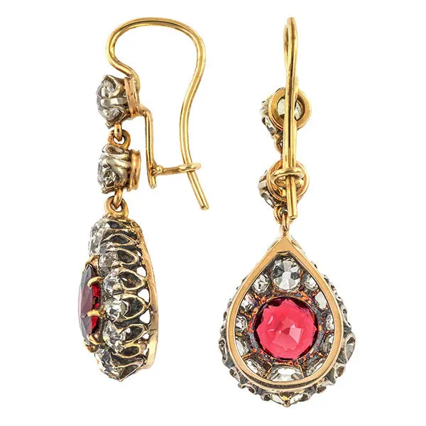 Victorian Garnet & Diamond Drop Earrings