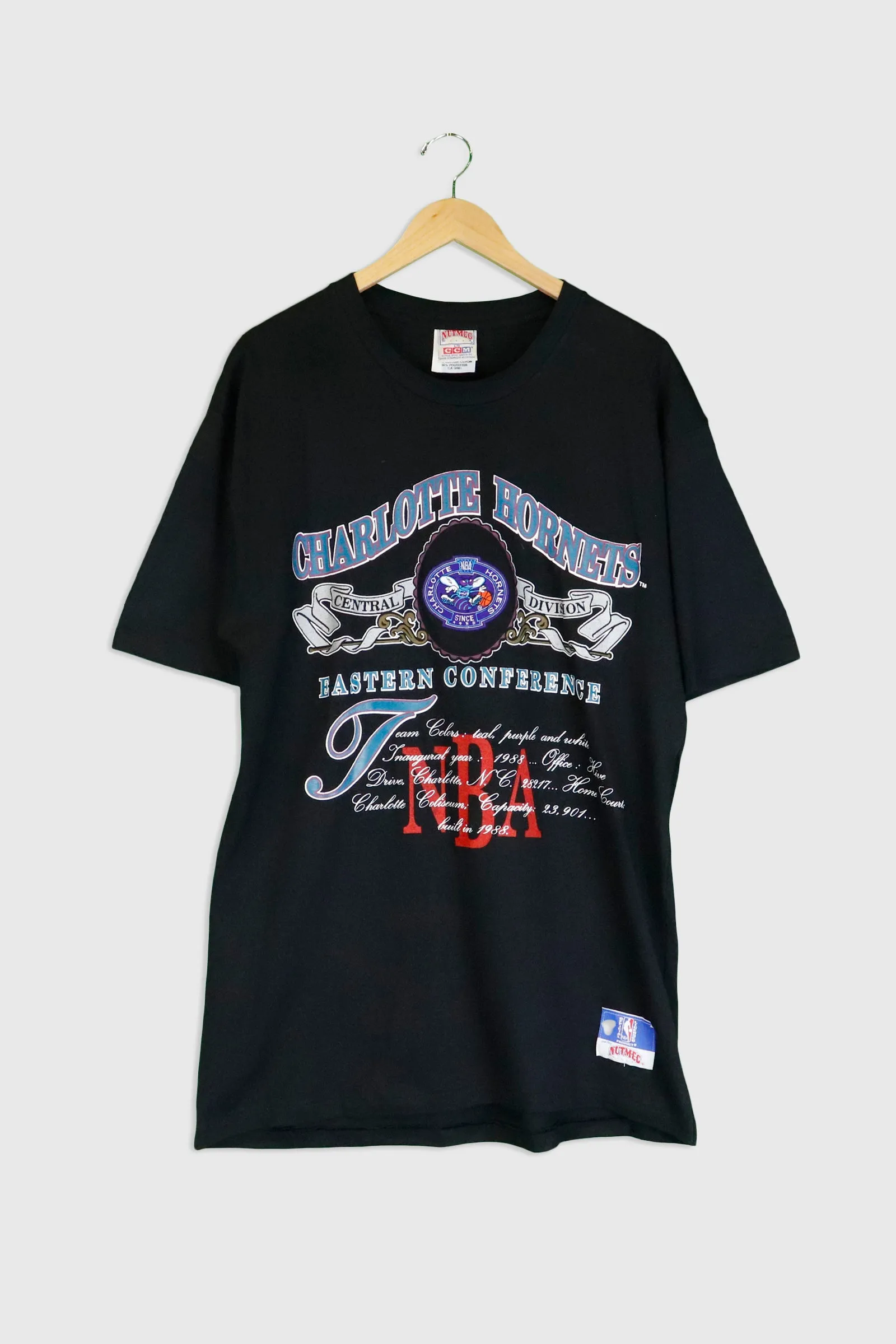 Vintage NBA Nutmeg Charlotte Hornets Patched T Shirt Sz L