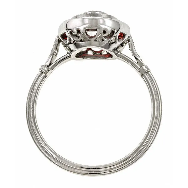 Vintage Ruby Target Engagement Ring, Old European 1.01ct.