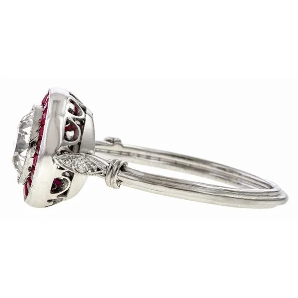 Vintage Ruby Target Engagement Ring, Old European 1.01ct.