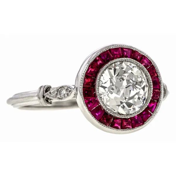 Vintage Ruby Target Engagement Ring, Old European 1.01ct.