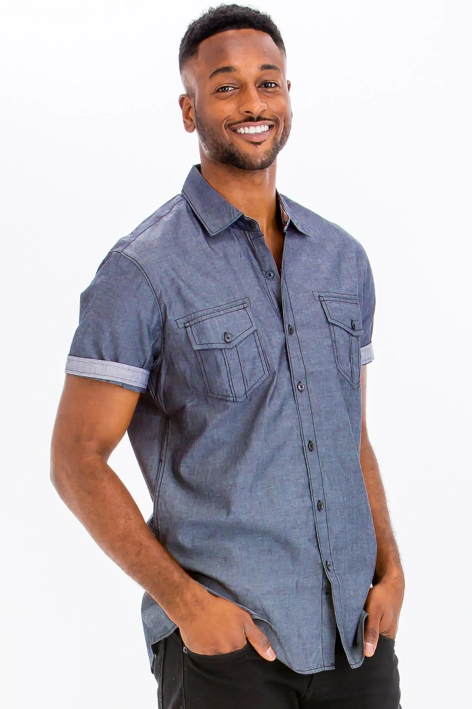 WEIV Dark Denim Two Pocket Button Down Shirt