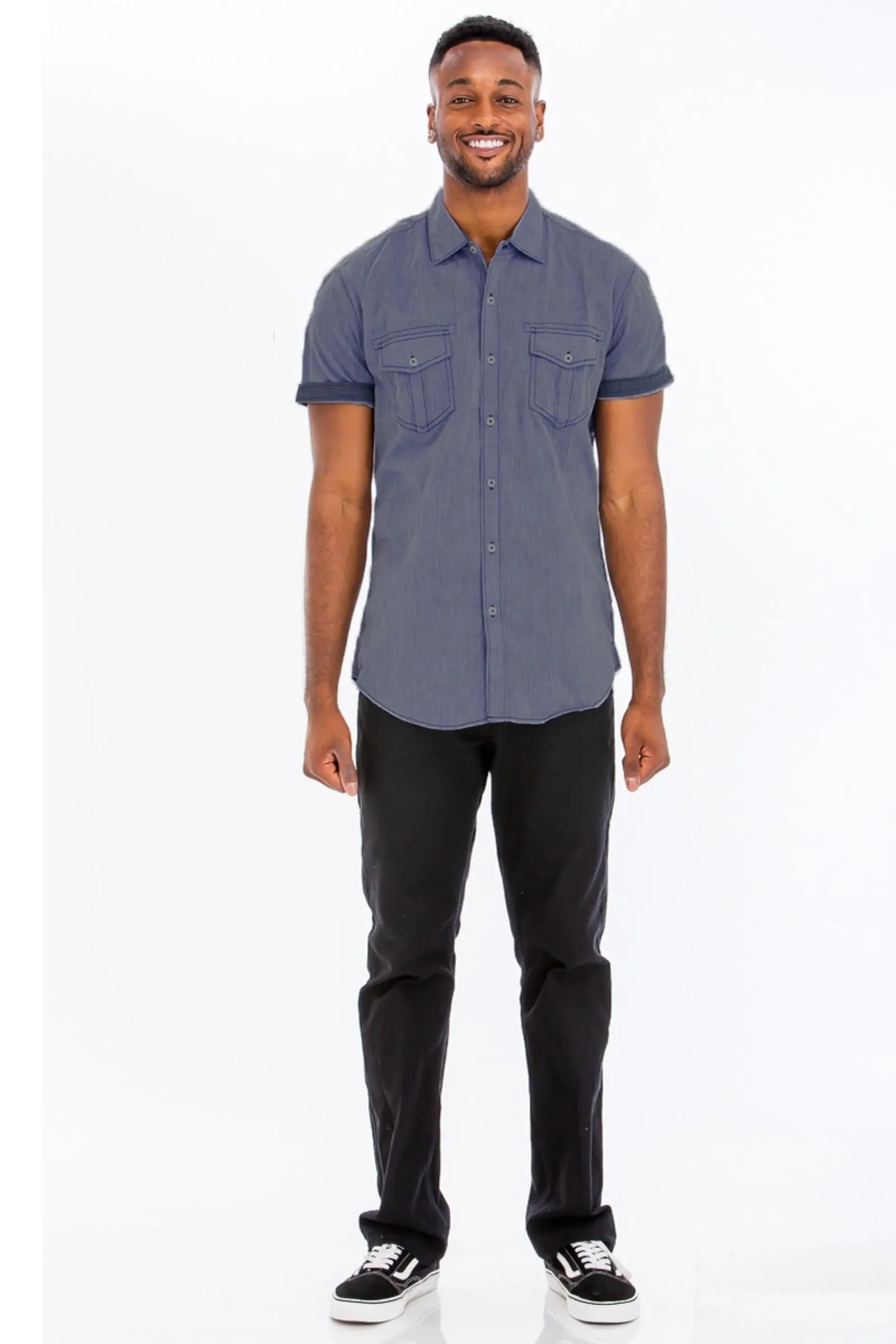 WEIV Dark Denim Two Pocket Button Down Shirt